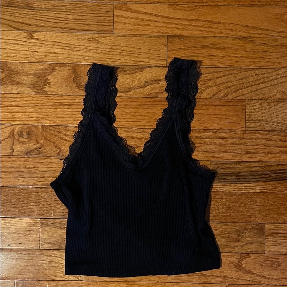 American Eagle Outfitters Navy Blue Ribbed Cropped Tank Top